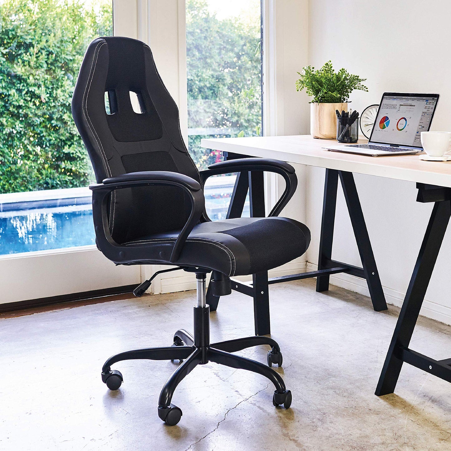 BestOffice Office Chair PC Gaming Chair Cheap Desk Chair Ergonomic PU Leather Executive Computer Chair Lumbar Support for Women, Men (Black)