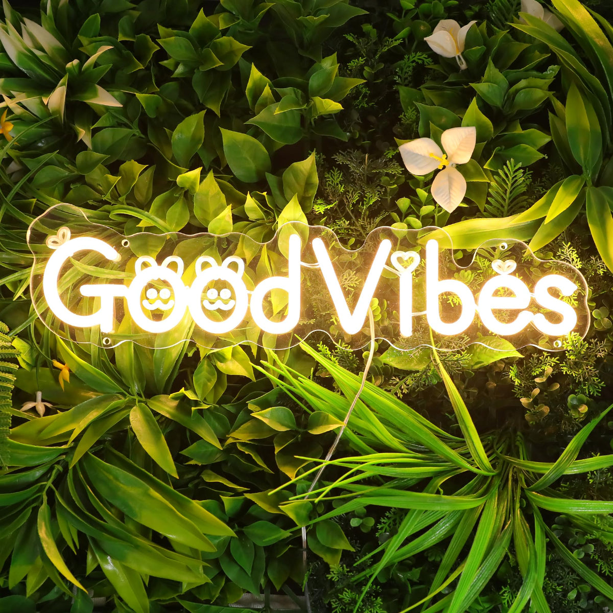 Enuoli Good Vibes Neon Sign for Wall Decor, Cute Cartoon Good Vibes Neon Lights Sign for Wall Decor, USB Operated LED Sign for Bedroom, Party, Bar, Salon - Best Gifts for Birthday, Christmas(Warm White)