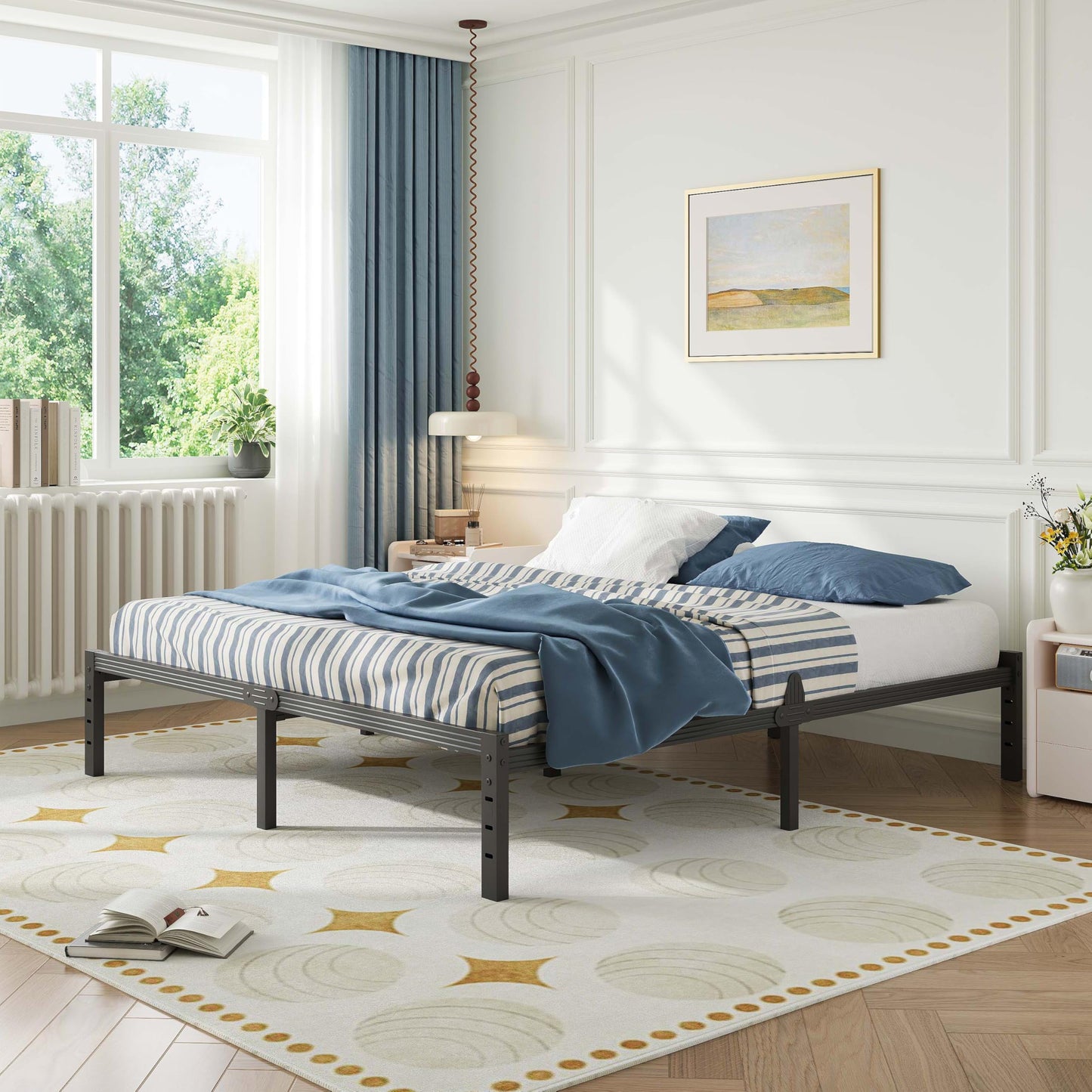 ZIYOO 14 Inch Metal Full Bed Frame Mattress Anti-Slip Design, No Box Spring Needed, Easy Assembly Noise-Free Tools Included, Ideal for Bedrooms, Guest Rooms, Dorms, Hotels & B&Bs