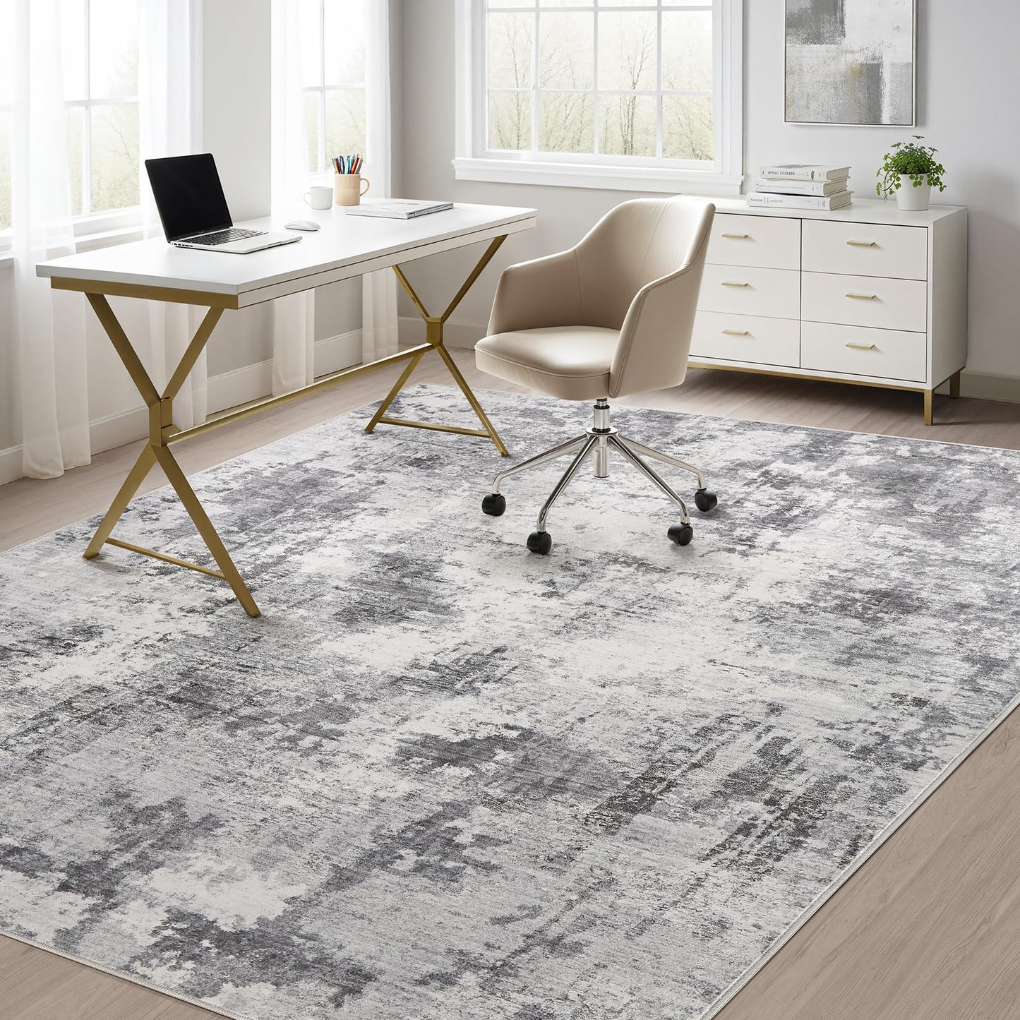 TARANCH Abstract 10x14 Area Rug: Machine Washable Non Slip Ultra Thin Low-Pile Carpet, Soft Stain Resistant for Living Dining Room Bedroom, Kid Pet Friendly, Robot Vacuum Compatible - Grey