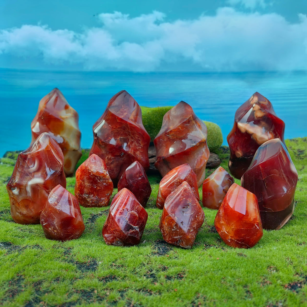 Natural Carnelian Flame Carving Crystal Red Agate Tower Point Reiki Mineral Office Home Decor Gift Healing (400g-500g)