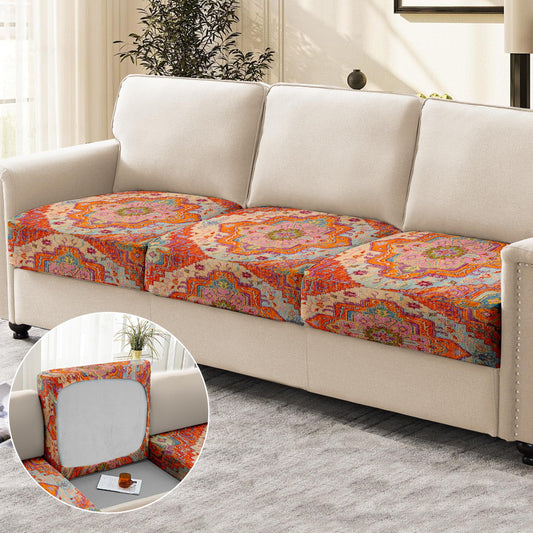 ZSYTZL Boho Printed Couch Cushion Covers, Waterproof Stretch Outdoor Cushion Covers, Patio Sofa Covers with Elastic Bottom-1 Piece, Orange