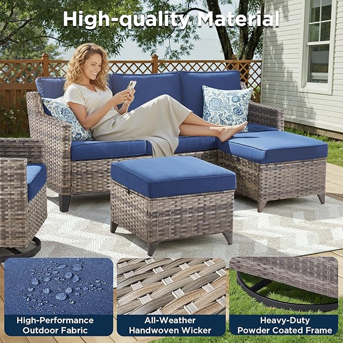 Outdoor Patio Furniture Set-7 Pieces All-Weather Wicker Outdoor Furniture