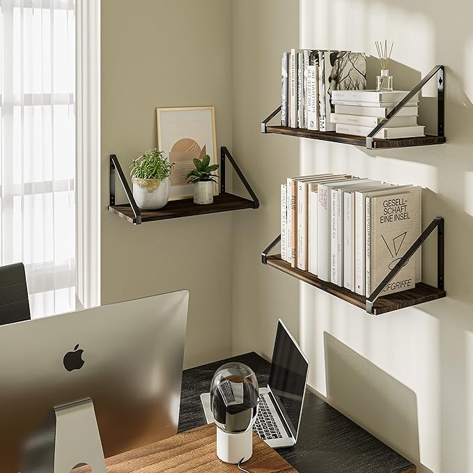 BAMEOS Floating Shelves Rustic Wood Wall Shelf, Small Bookshelf