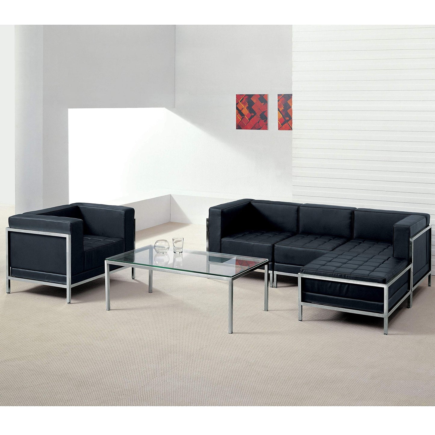 Flash Furniture HERCULES Imagination Series Contemporary Black LeatherSoft Left Corner Chair with Encasing Frame