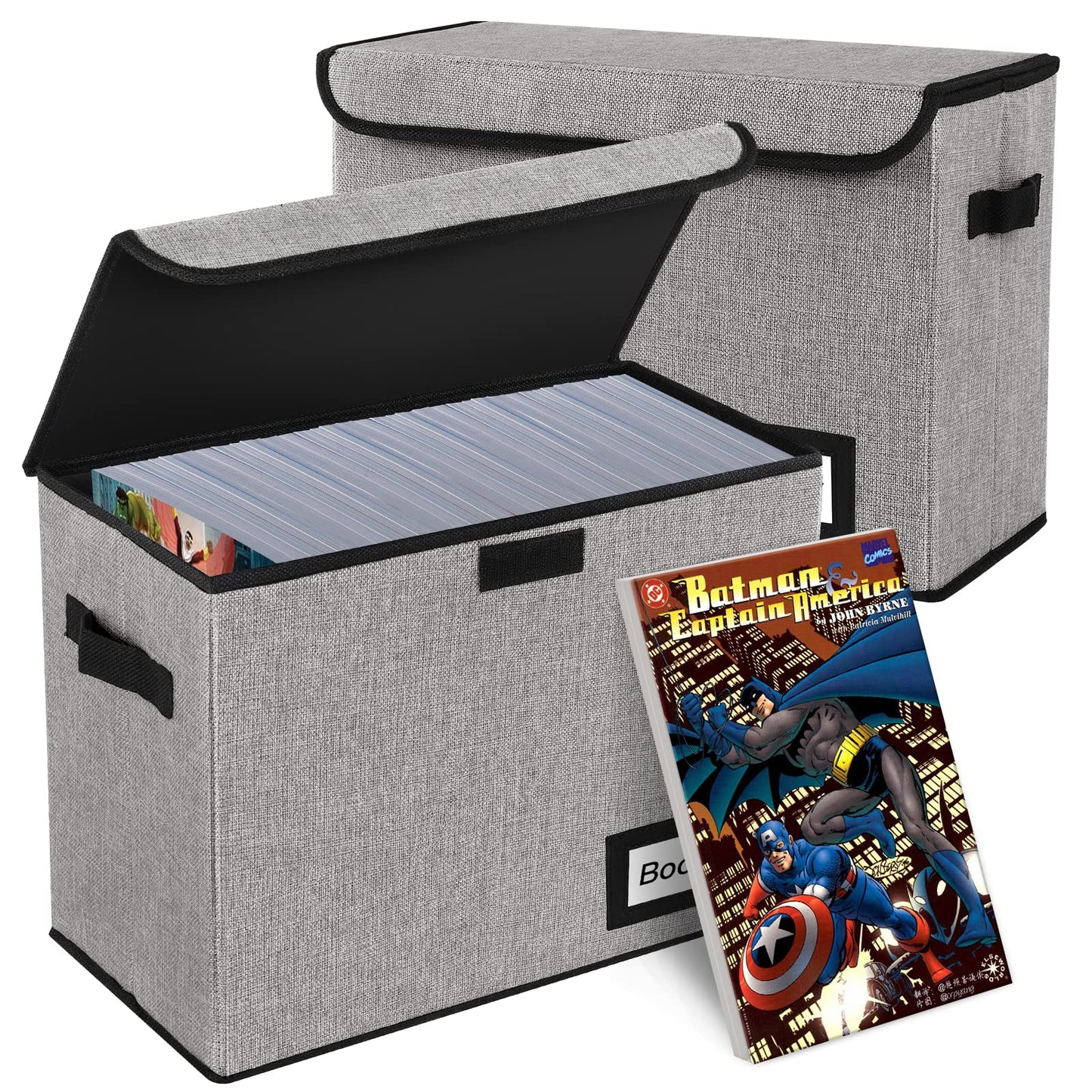 YNSZAS 2 Pack Comic Book Storage Box, Protector Organizer, 15.8" X 7.8" X 11.8", Collapsible Short Box, Holds 160-180 Books, Heavy Duty Container Holder Shelf Bin (Grey)