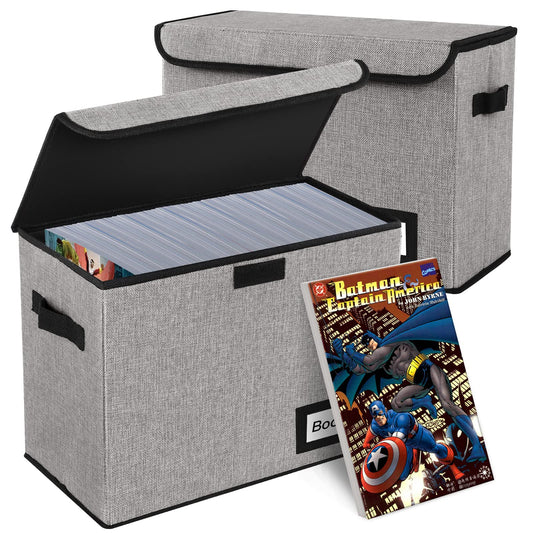 YNSZAS 2 Pack Comic Book Storage Box, Protector Organizer, 15.8" X 7.8" X 11.8", Collapsible Short Box, Holds 160-180 Books, Heavy Duty Container Holder Shelf Bin (Grey)