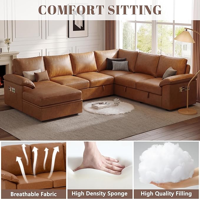 108 Inch Faux Leather Modular Sectional Sofa