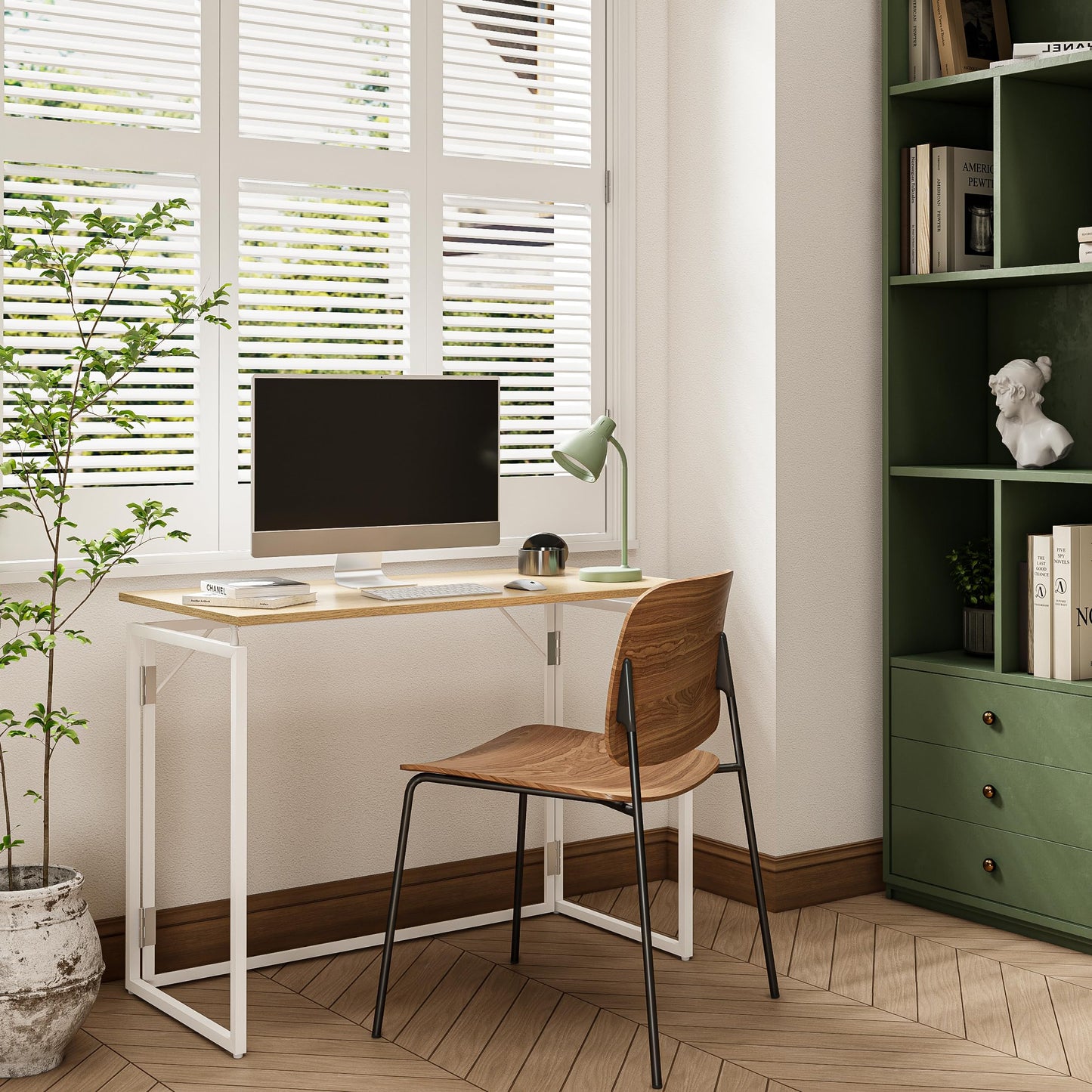 alawooder Folding Desk - 39.4” Wood Top Foldable Desk for Small Spaces | No Assembly Required Compact Desk for Home Office, Writing, and Study