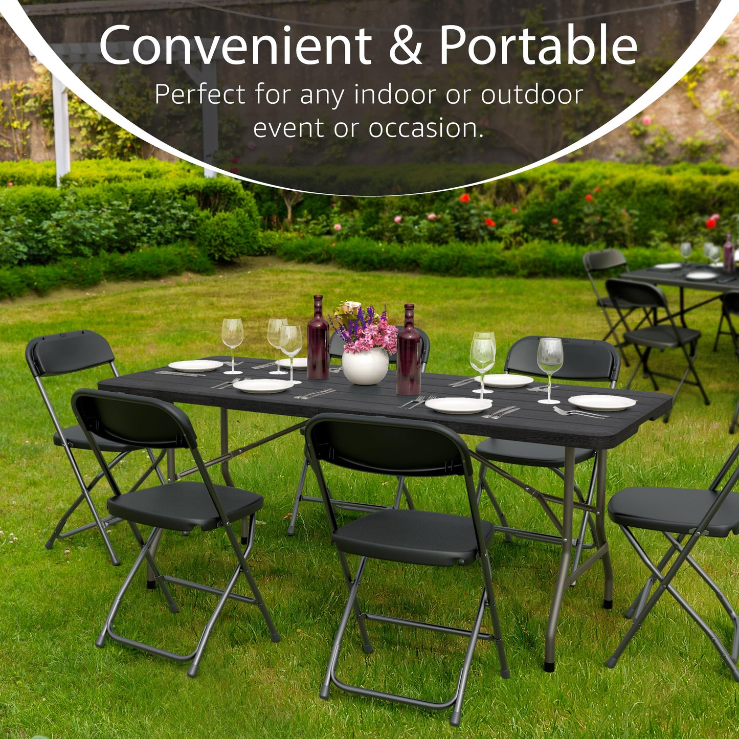 6 Feet Foldable Table with Built in Handle & Steel Legs | 6FT Heavy Duty Folding Portable | Perfect for Party, Dining, Wedding, Events, Picnic Indoor, Outdoor, Camping, Utility, Folding - 6 Foot