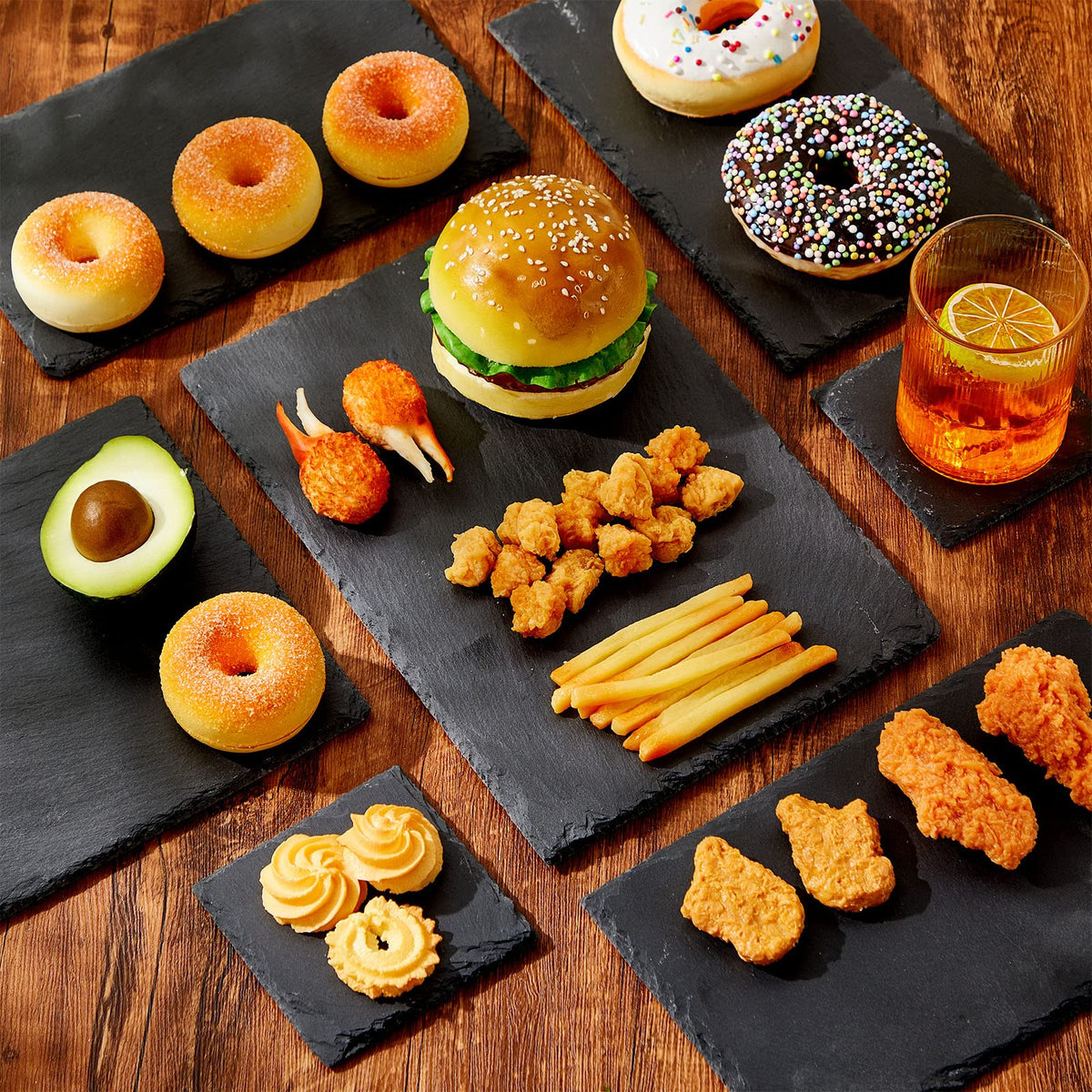 Didaey Set of 18 Slate Boards Black Slate Board Cheese Board Serving Stone Plates Sushi Cheese Tray Individual Platter for Christmas Chalkboard Cutting Food Cake Fruit Meat(Square)