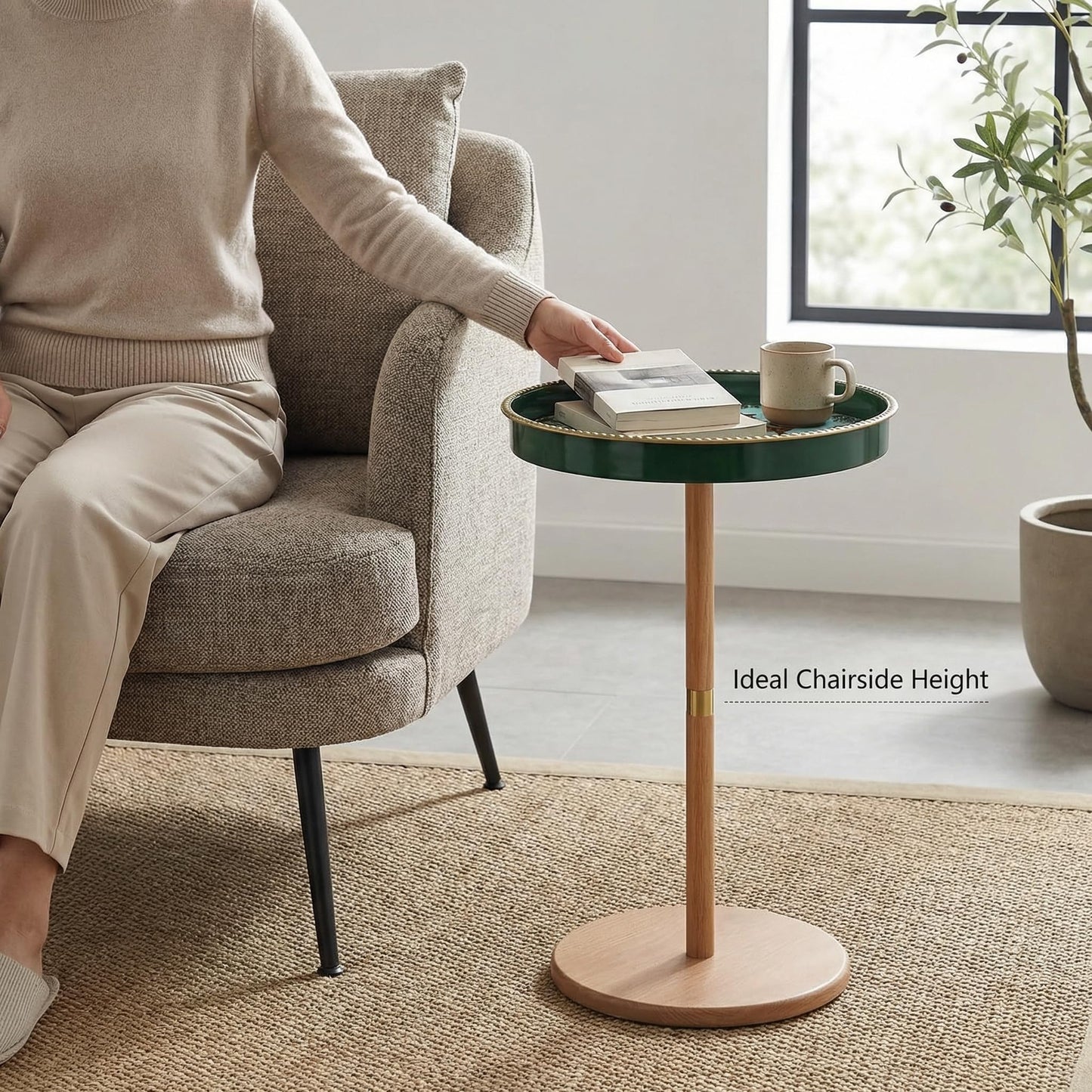 Gesodant Boho Single Leg Round Side Table with Tray Top, Pedestal Drink Table for Small Spaces, Aesthetic Accent Nightstand for Living Room, Bedroom, Corners, and Office (Yellow Leg Leopard)