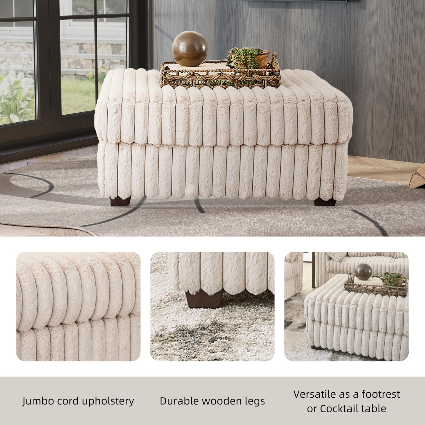 Roundhill Furniture Belvoir Accent Cocktail Ottoman, Beige Champagne