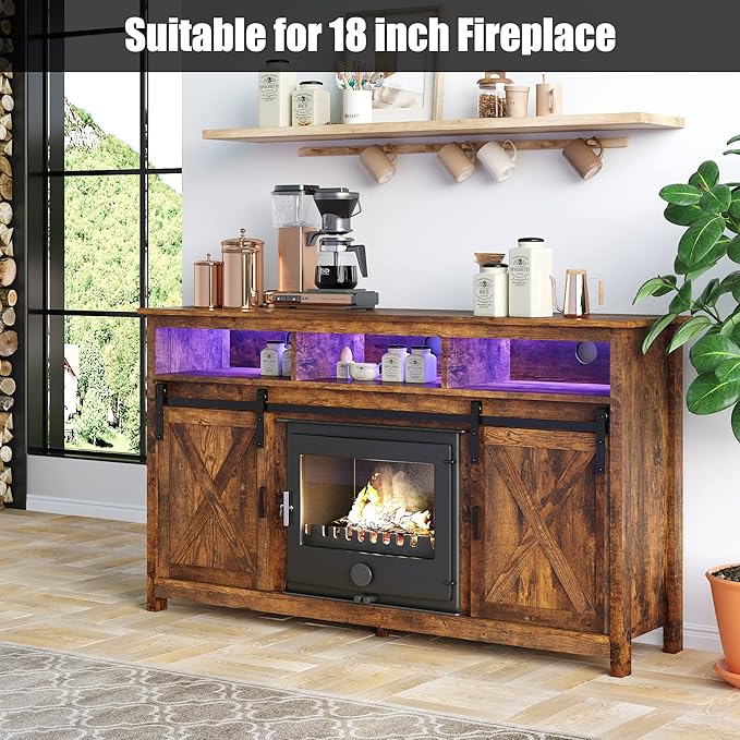 Farmhouse TV Stand for 65 inch TVs, Rustic Entertainment Center Cabinet