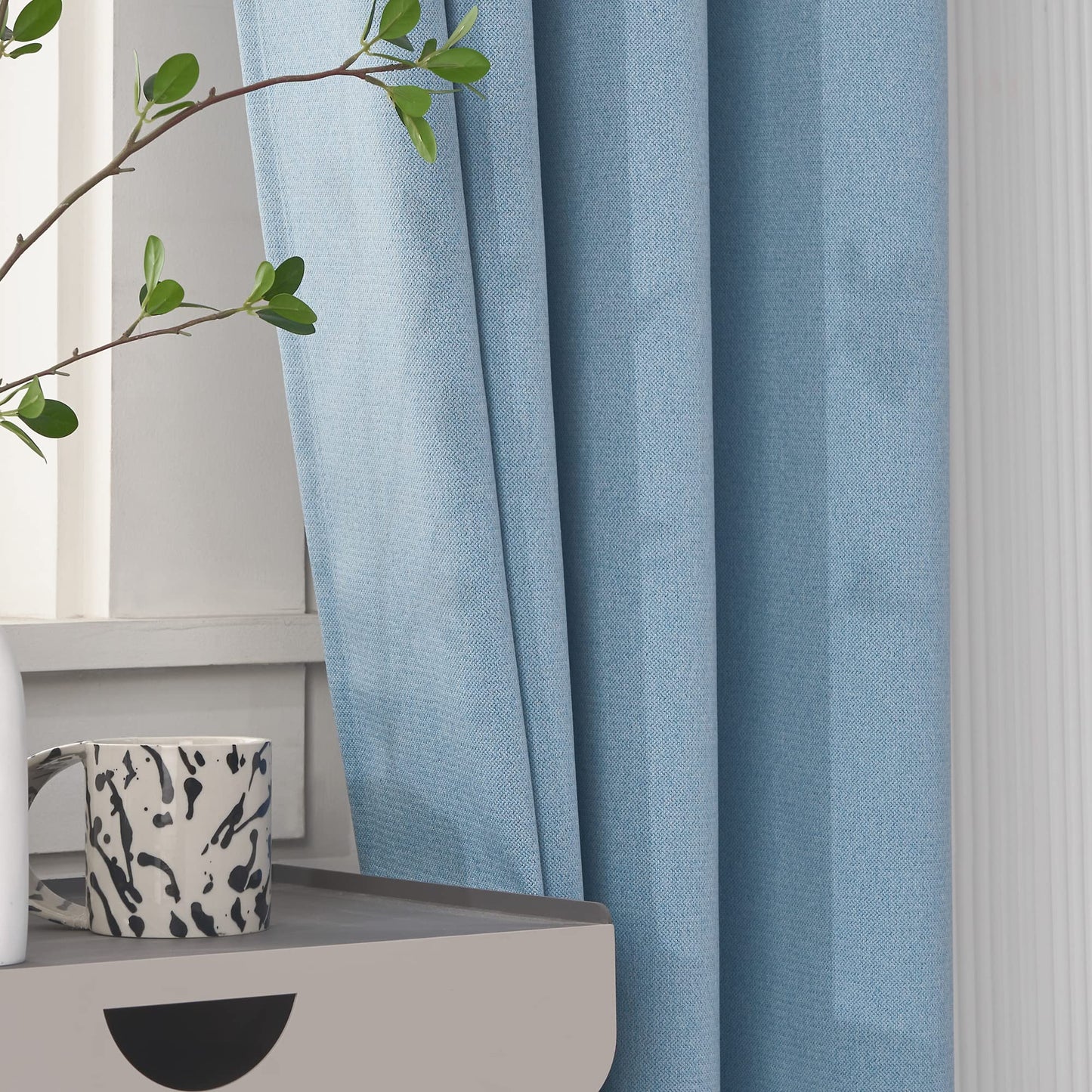 Sanceor Blackout Extra Long Faux Linen Curtain 12ft Length,Grommet on Top, 2 Story House Drapery for High Ceiling,Tall Window,Great Room(Light Blue,1 Panel,52 x 144 Inch)