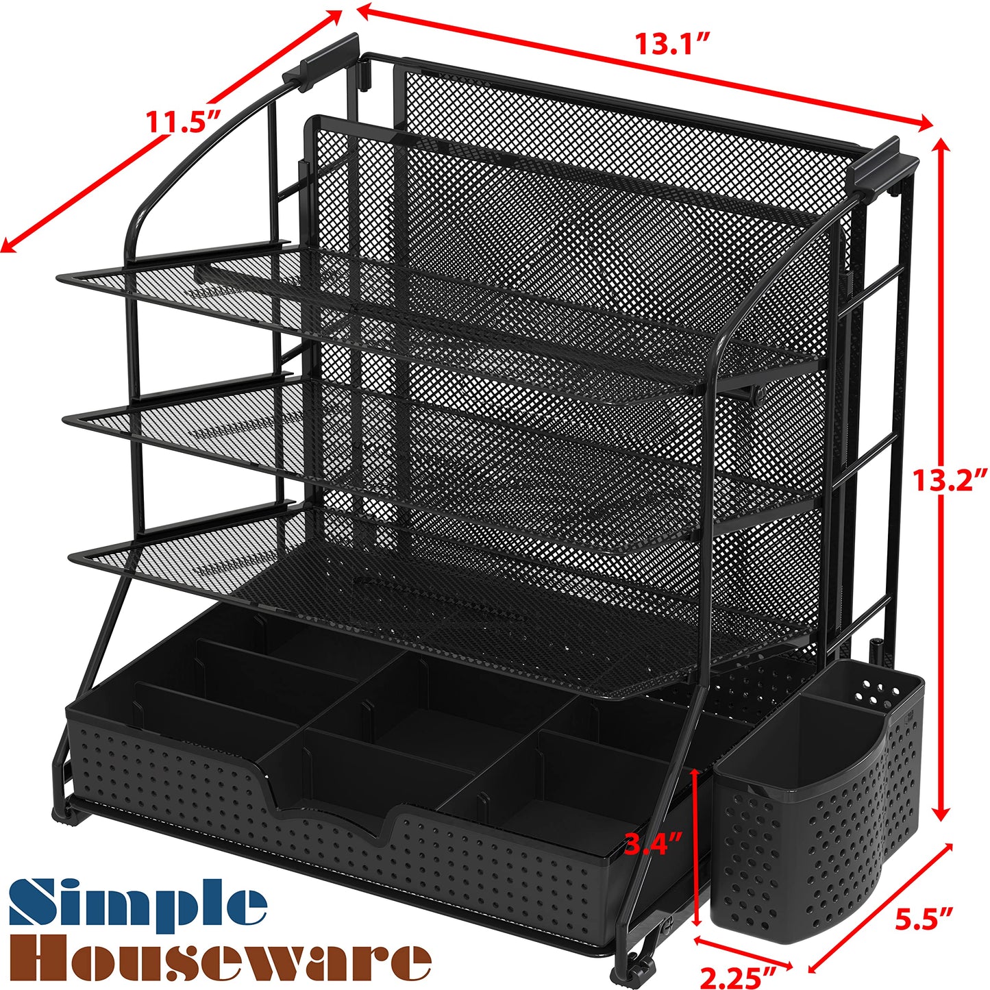 Simple Houseware Desktop Document Tray Organizer with Sliding Drawer, Caddy, Hanging File Section, Black