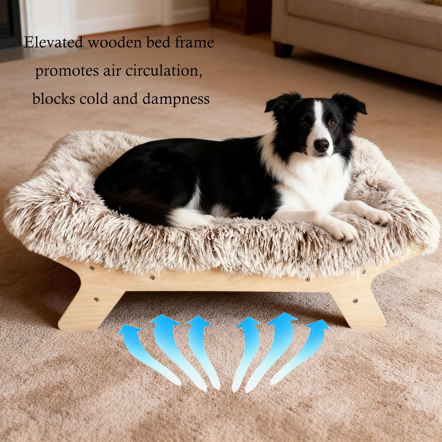 HEAVE SPROUT Elevated Dog Bed 37⅜" × 28⅜" × 11¾", Raised Wooden Large Dog Bed Frame and Mattress for Large Pets up to 80lbs