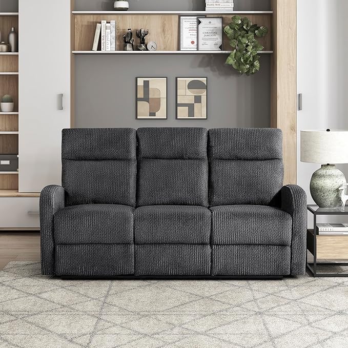 Lexicon Manual Reclining Sofa, Textured Microfiber Recliner Sofa, Wall Hugger