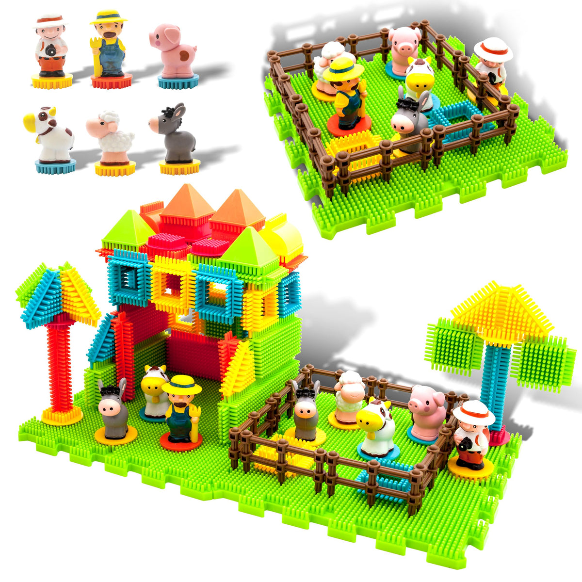 PicassoTiles PTB100 100pcs Hedgehog Shape 3D Building Blocks Tiles Farm Theme Set Learning Playset STEM Toy Set Educational Kit Child Branin Development Preschool Kindergarten Toy