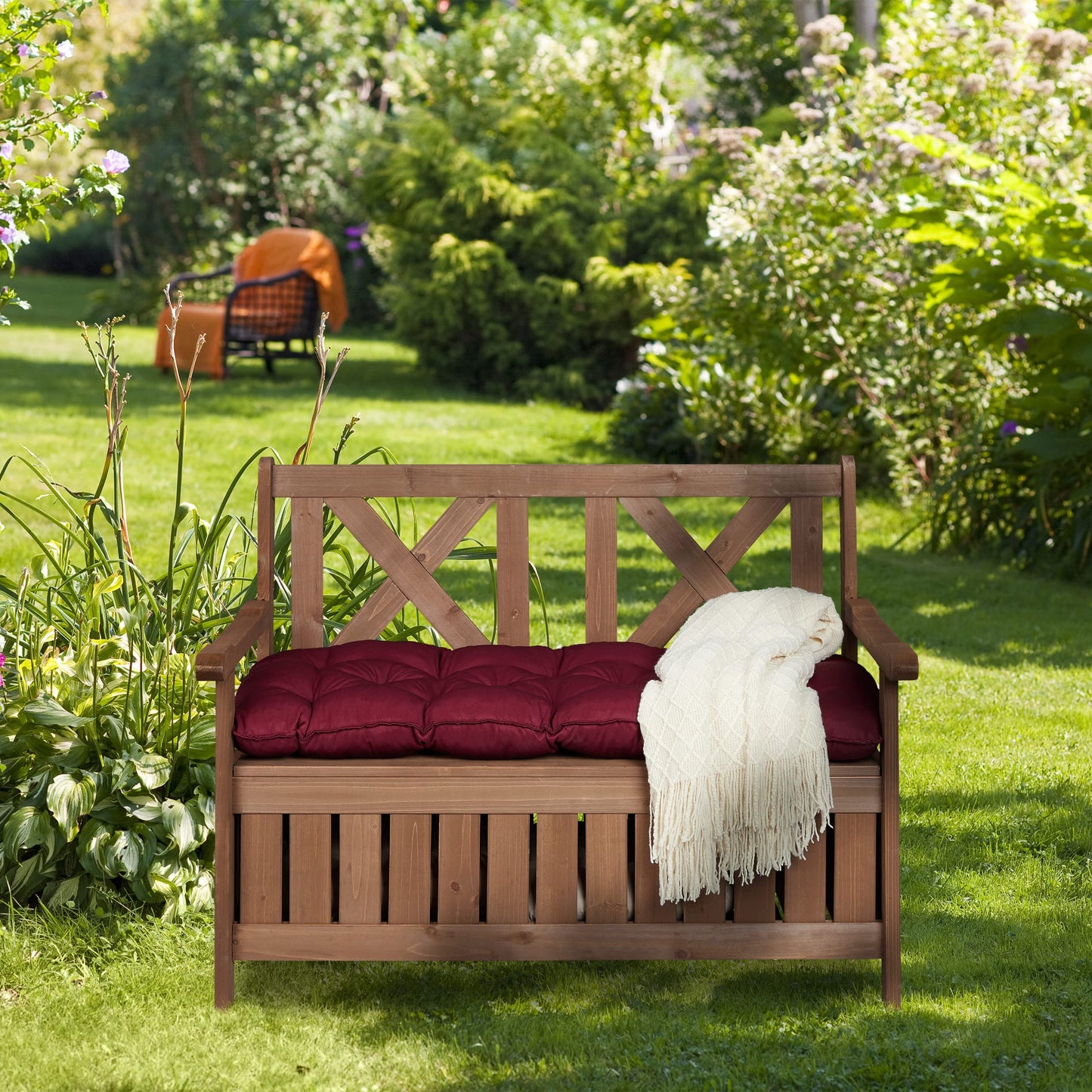 Relaxdays Garden Bench, Outdoor Bench with Storage Space, 2-Seater, HBT 85 x 115 x 60 cm, Seat Chest with Backrest, Dark Brown