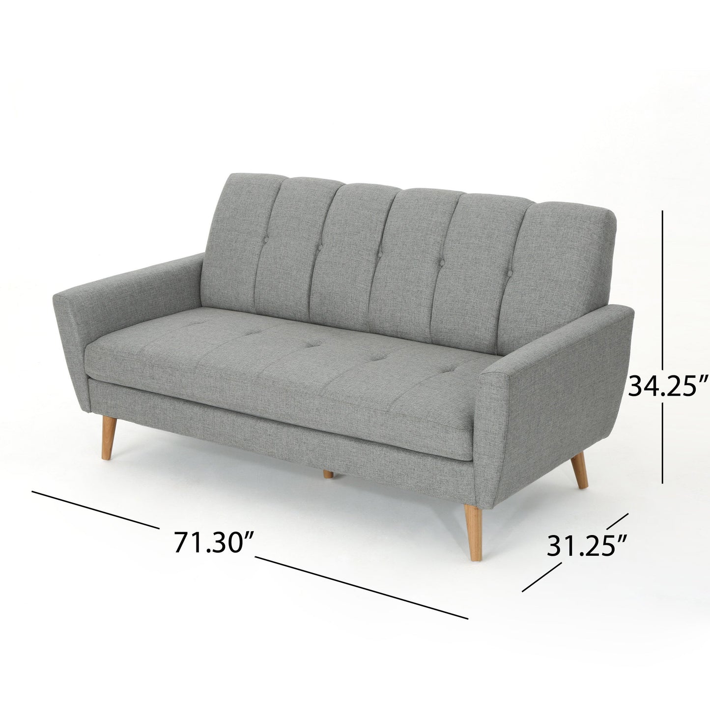 Christopher Knight Home Treston Mid-Century Fabric Sofa Chat Set, 3-Pcs Set, Grey / Natural