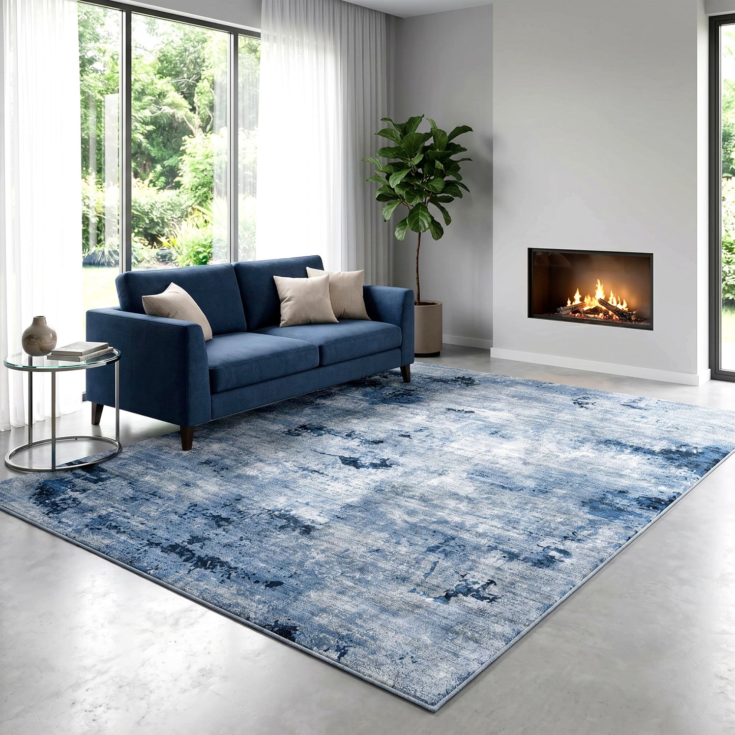Cnythlis Washable Pet Friendly Area Rug, Water & Stain Resistant, 0.3" Low Pile, Foldable Abstract Rug, Non-Slip Cotton-Backed with Silicone Backing, for Bedroom Study Room, 5'x7', Navy Blue