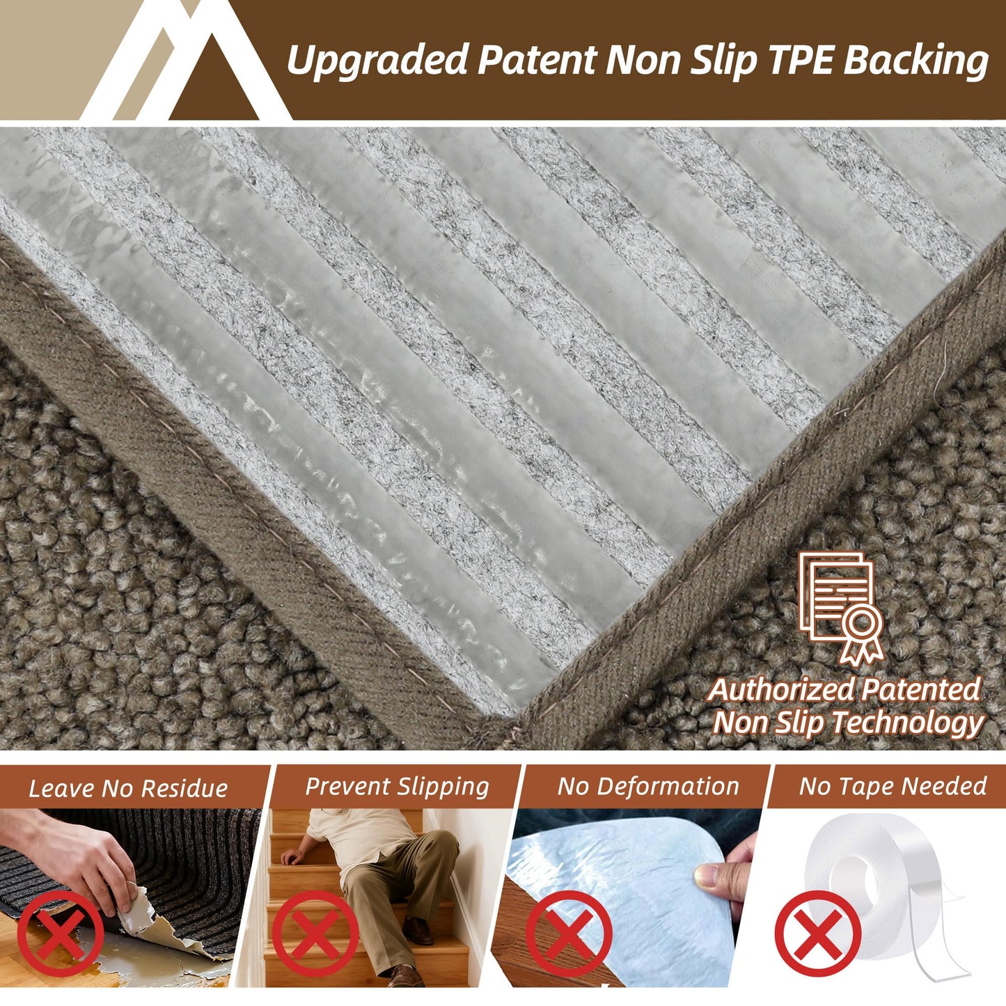 COSY HOMEER Stair Treads for Wooden Steps 9"x28" Washable Indoor Carpet Stair Treads Non Slip Soft Polyester Stair Carpet Tread Reusable Stair Runner Rugs for Kids, Elders,Pets,Light Brown,4pcs