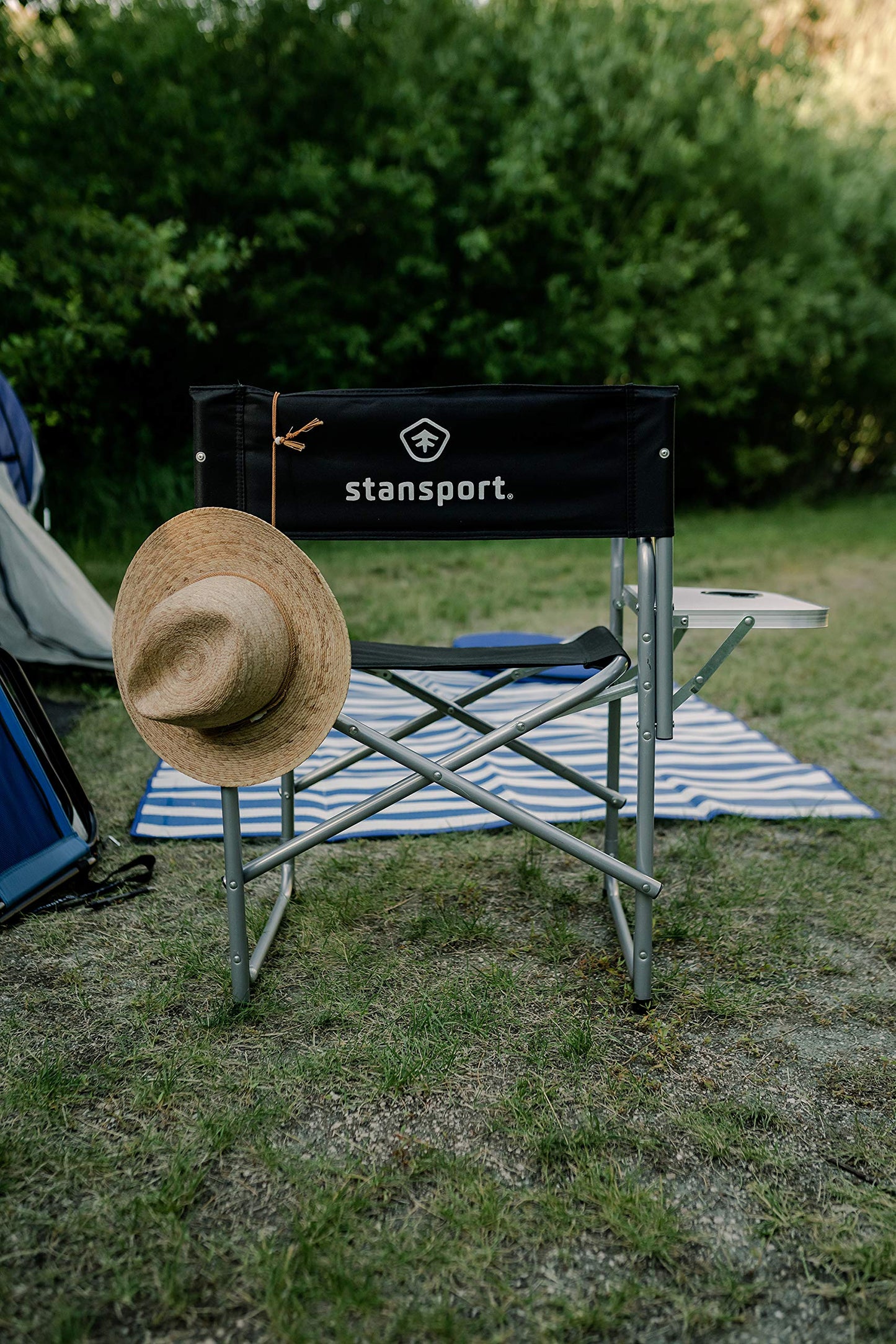 Stansport Directors Chair with Side Table, One Size, Black