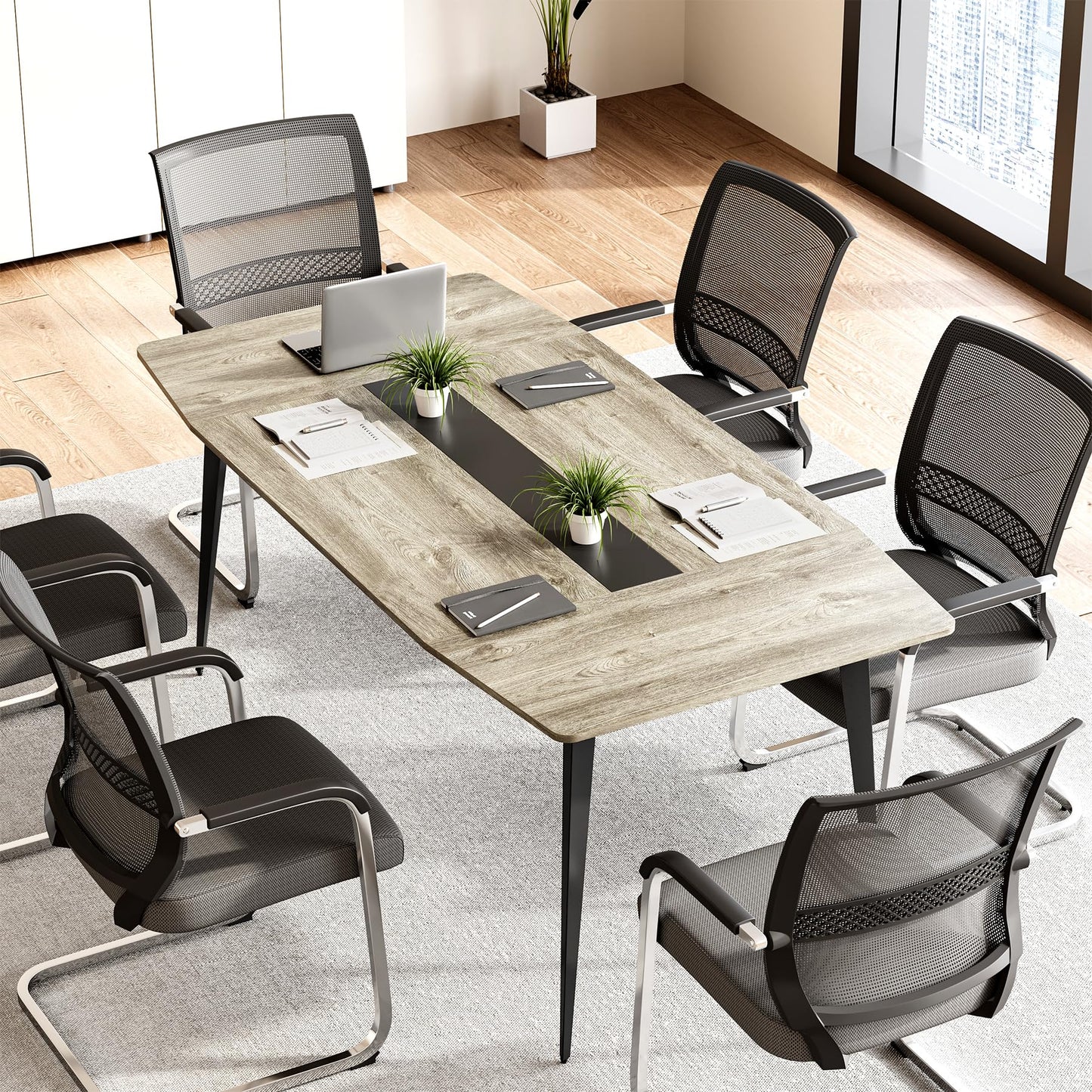 LITTLE TREE 6 FT Conference Room Table, 70.86L x 35.43W x 29.52H Inches Boat Shaped Meeting Seminar Boardroom Table. Gray