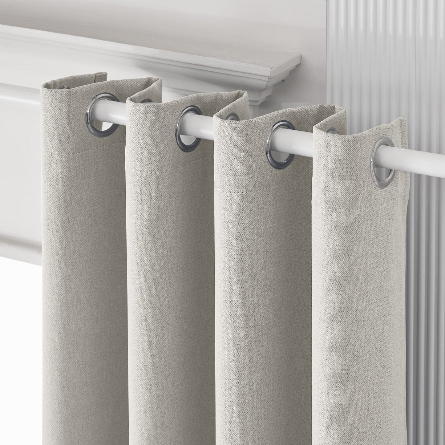 Faux Linen Extra Long Curtain with Grommet-Total Blackout High Ceiling Curtain for Living Room,17ft Length,2 Story Drape for Thermal Insualted Window Privacy (Silver White,1 Panel,52 x 204 Inch)