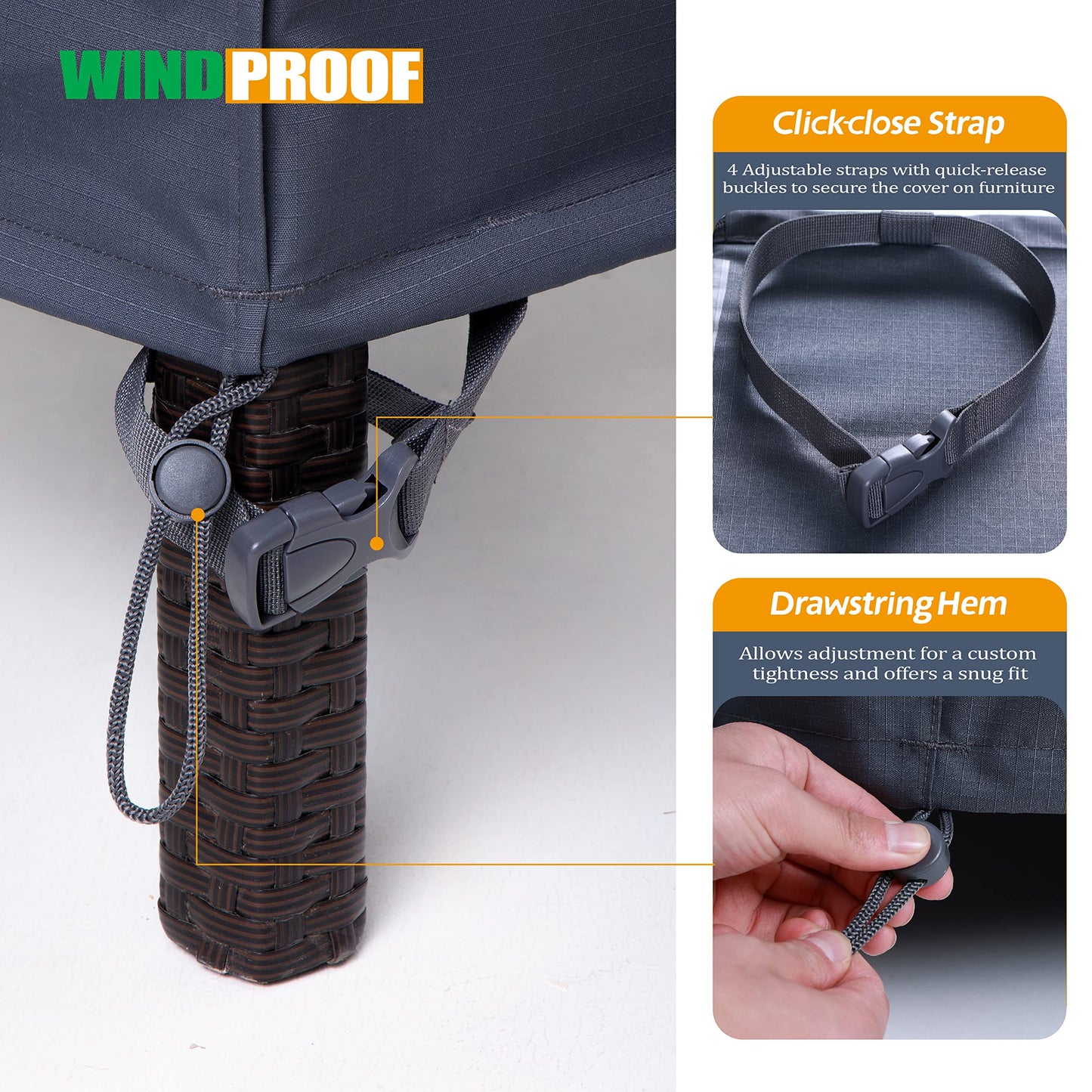 F&J Outdoors Heavy Duty Waterproof Anti-UV Rip-stop Fabric Large Patio Furniture Covers, Grey, 126"x83"x27.5"
