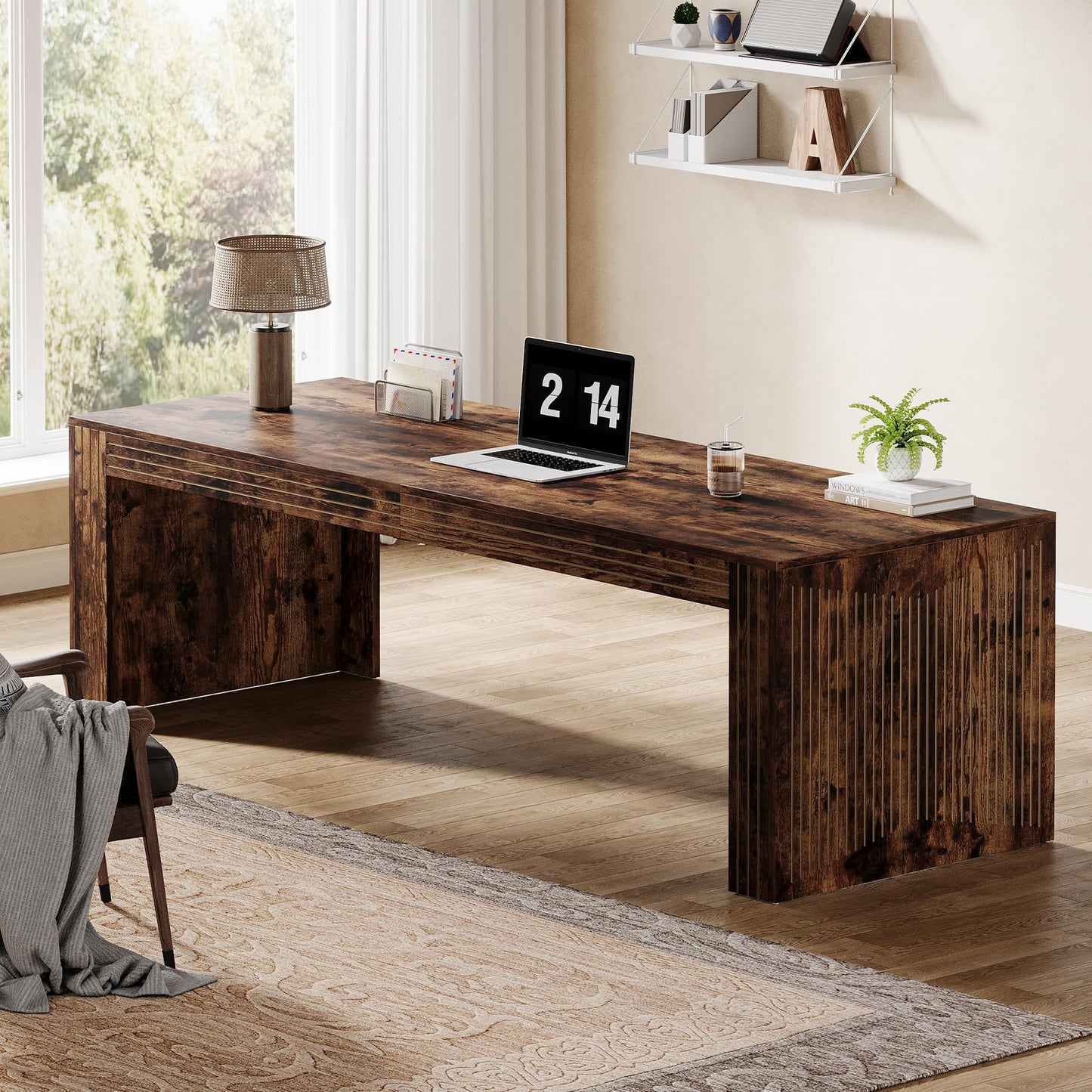 Tribesigns 79-Inch Extra Long Desk, Two Person Double Desk for Home Office, Wooden Long Computer Desk Writing Table for Office, Vintage Brown