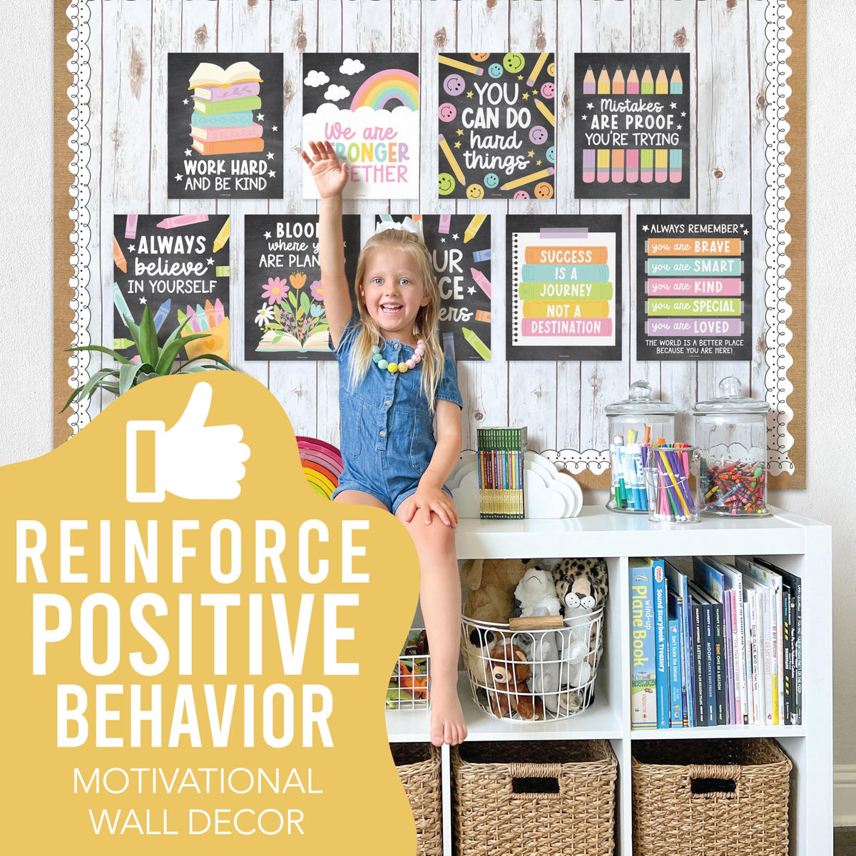 Hadley Designs Motivational Poster for Classroom Decor -9 Growth Mindset Classroom Posters Elementary, Inspirational Wall Decor Middle School, Teacher Must Haves, Chalkboard Bulletin Board Decorations