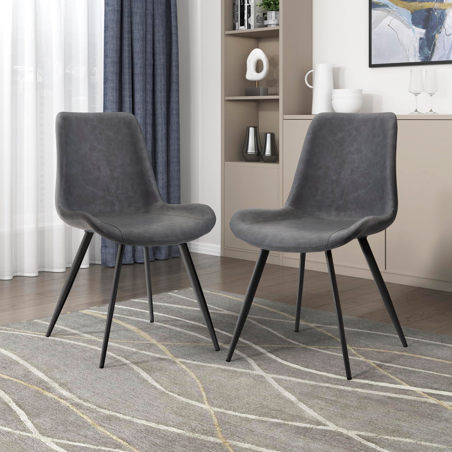 Lexicon Kitchen & Dining Room Chairs, Dining Chairs Set of 2, Faux Leather Upholstered Dining Chairs, Black Metal Frame Armless Dining Chairs, Modern Dining Chair, Easy Assembly, Grey