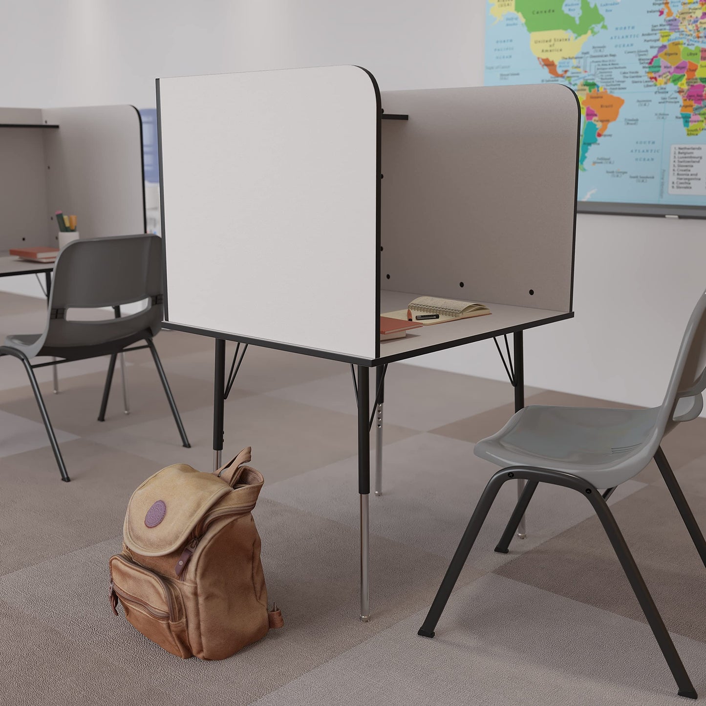 Flash Furniture Justin Height-Adjustable Student Study Carrel for Testing Centers/Classrooms, Modular Study Carrel/Private Student Testing Desk, Gray