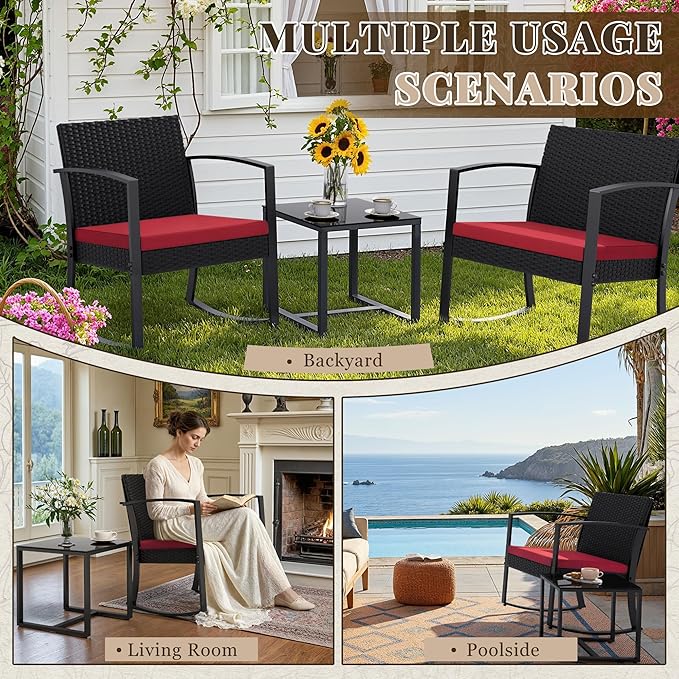 Homall Patio Furniture Set 3 Piece Resin Outdoor Bistro Set Rocking Patio Chairs
