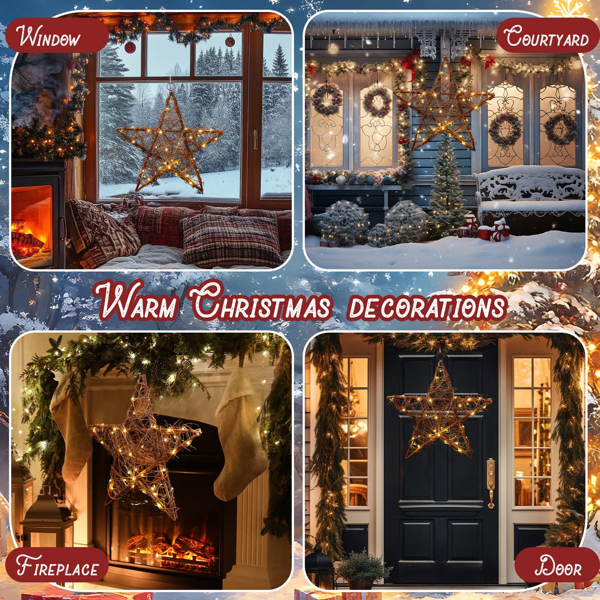 Retisee 24" Extra Large Christmas Star Window Lights Rustic Rattan Hanging Star Lights Battery Operated Rattan Natural Christmas Window Decorations Lamp for Door Porch Home Xmas Tree Outdoor Indoor