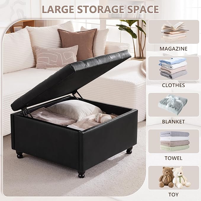 Weture Large Square Storage Ottoman Coffee Table, Oversized Square Ottoman