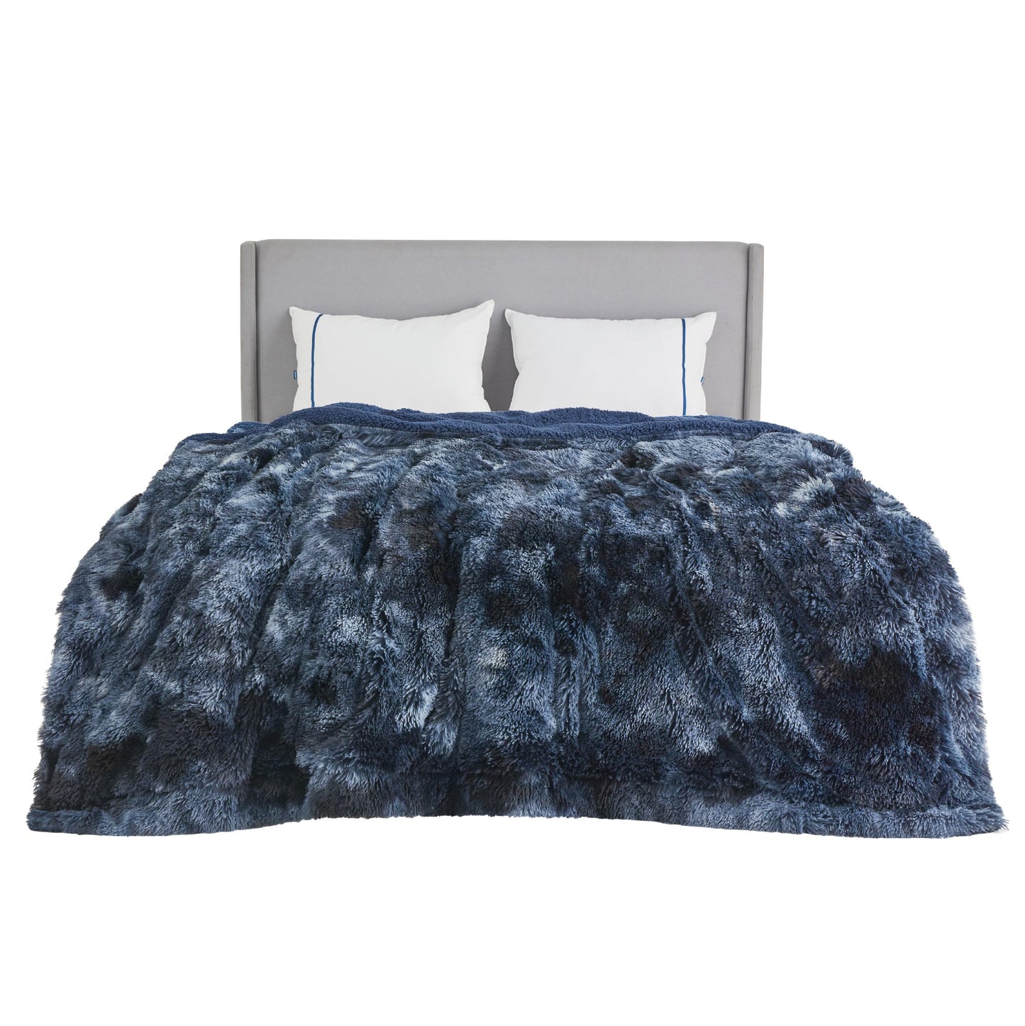 Bedsure GentleSoft Fluffy Tie Dye Navy Blue Blankets Queen Size for Bed, Thick Sherpa Faux Fur Fleece Fuzzy Plush Winter Warm Soft Queen Blankets, Bedroom Decor Blue Cozy Gifts for Women Men, 90x90