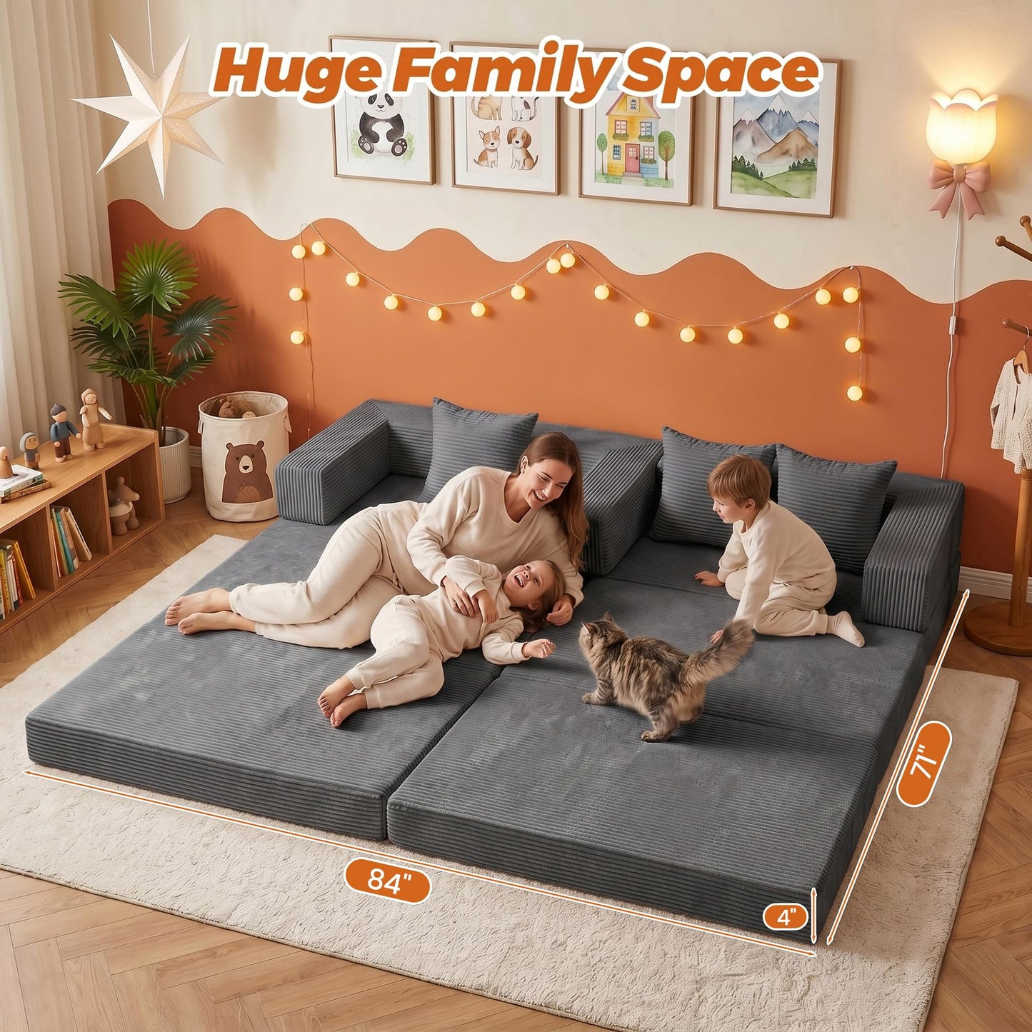 feliz home 6-in-1 Tri-Folding Mattress | Cloud Boneless L-Shaped Modular Sectional Couches | Corduroy Pet-Friendly Convertible Futon Sofa Bed with 800LB Capacity Apartment, Guest Room, Game Room