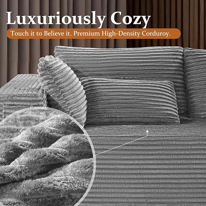 138" Oversized Cloud Sectional Couch, Comfort L Shaped Boneless Couch
