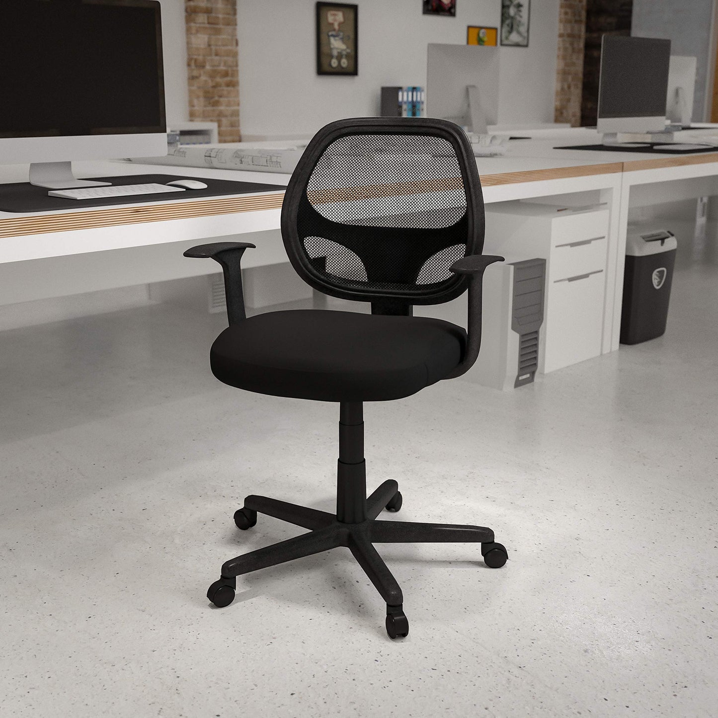 Flash Furniture Flash Fundamentals Mid-Back Black Mesh Swivel Ergonomic Task Office Chair with Arms