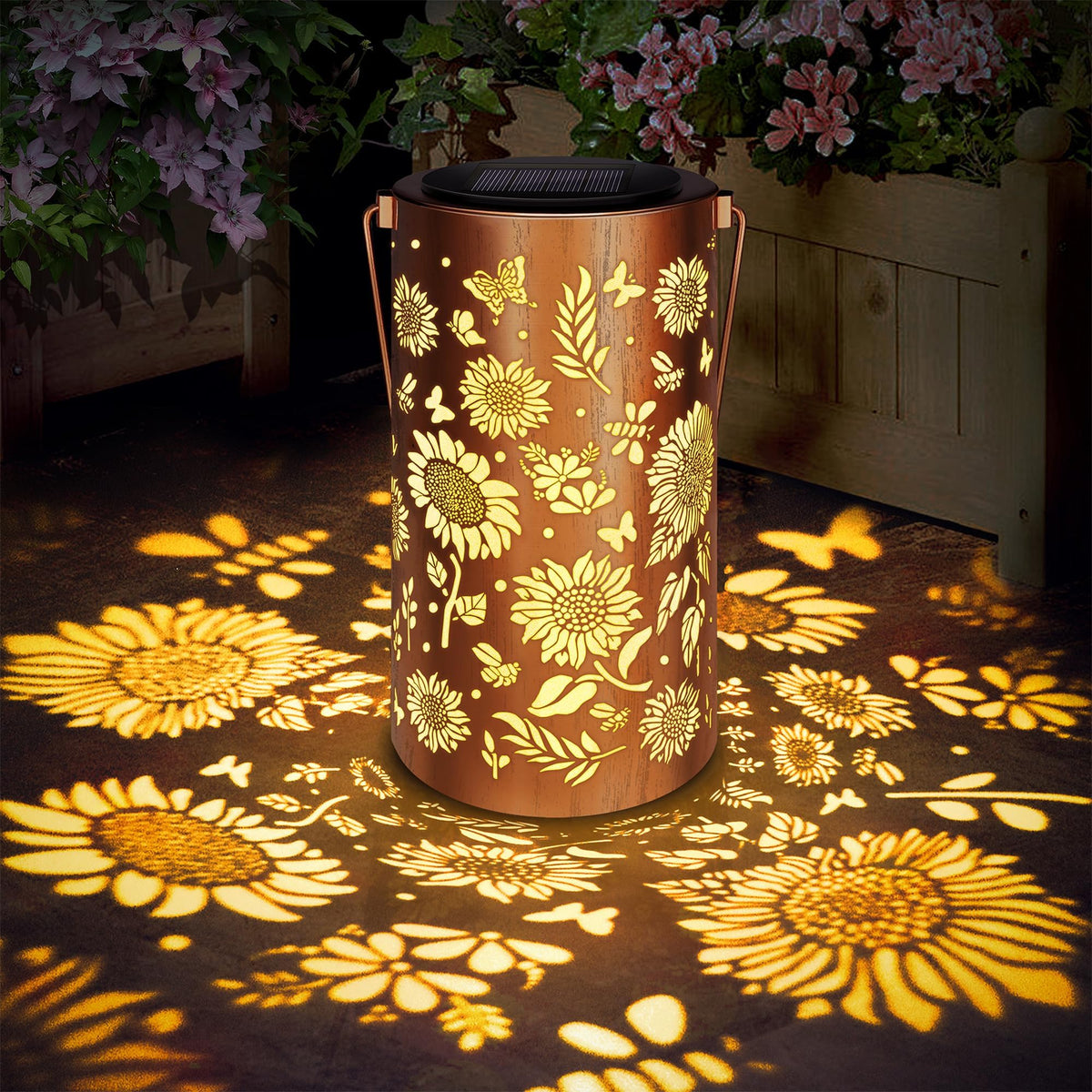 Sunflower Solar Lanterns Outdoor Waterproof, Metal Hanging Solar Garden Light, Decorative Sunflower Shadow Lanterns for Patio Porch Yard, Birthday Gifts for Women Mom Grandma