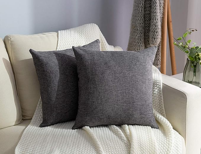 Stellhome Burlap Throw Pillow Covers Solid Farmhouse Linen Pillowcase