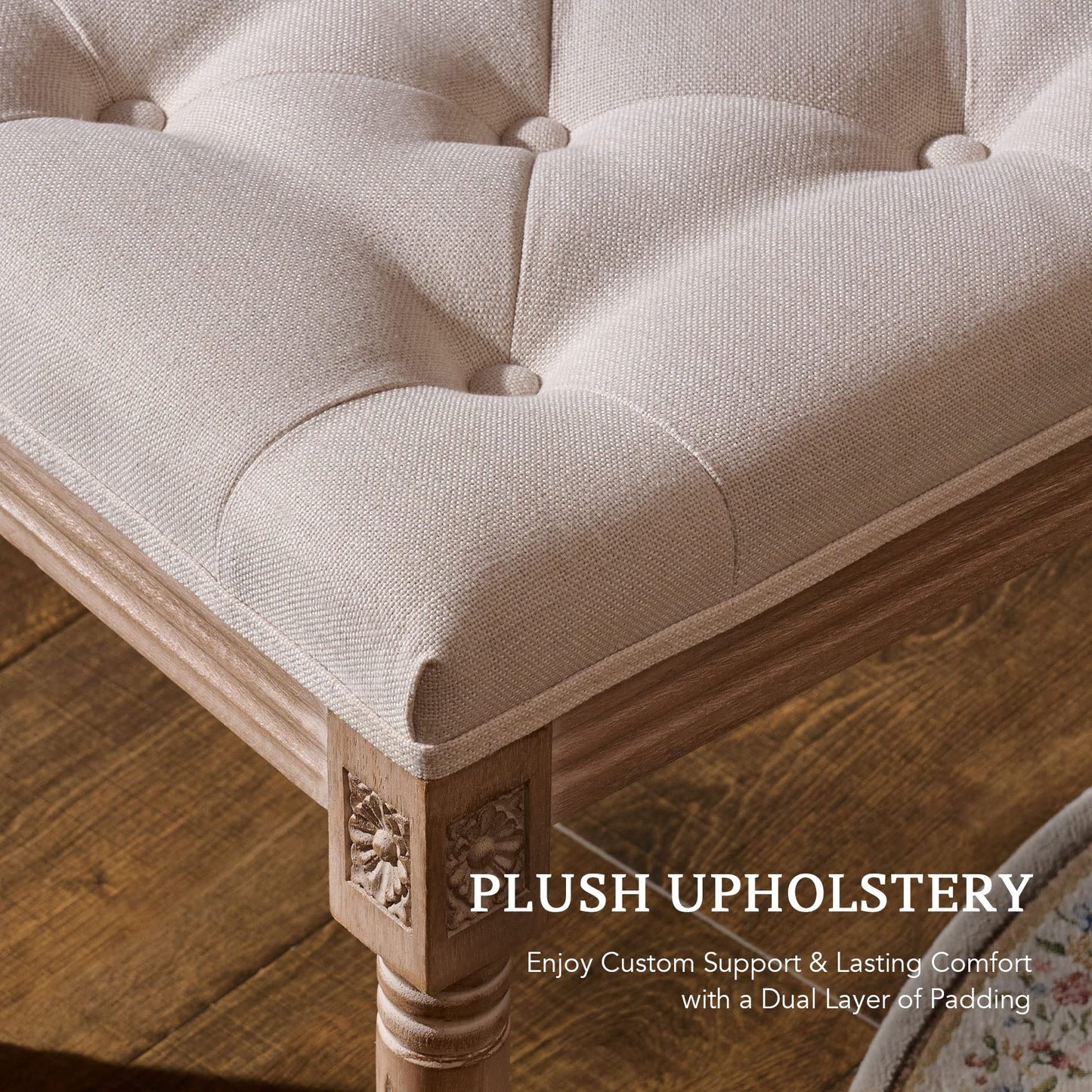 VONLUCE Ottoman Stool, Length: 15.7 inch, Width: 11.8 inch, Height: 18.5inch, Beige, with Padded Seat, Wood Frame, Button Tufted, for Dining, Living Room, Bedroom, Piano, Dressing, Vanity, Foot Rest