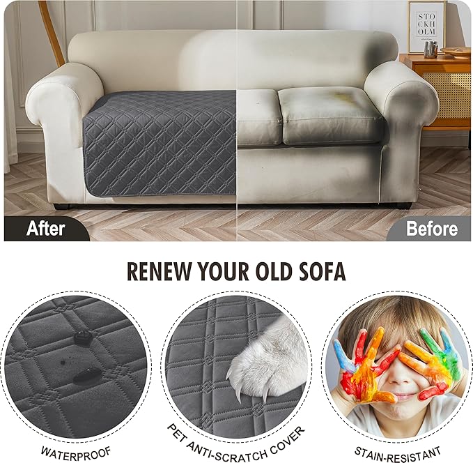 Genina Waterproof Couch Cover, Washable Anti-Slip 86.6 inch Sofa Covers