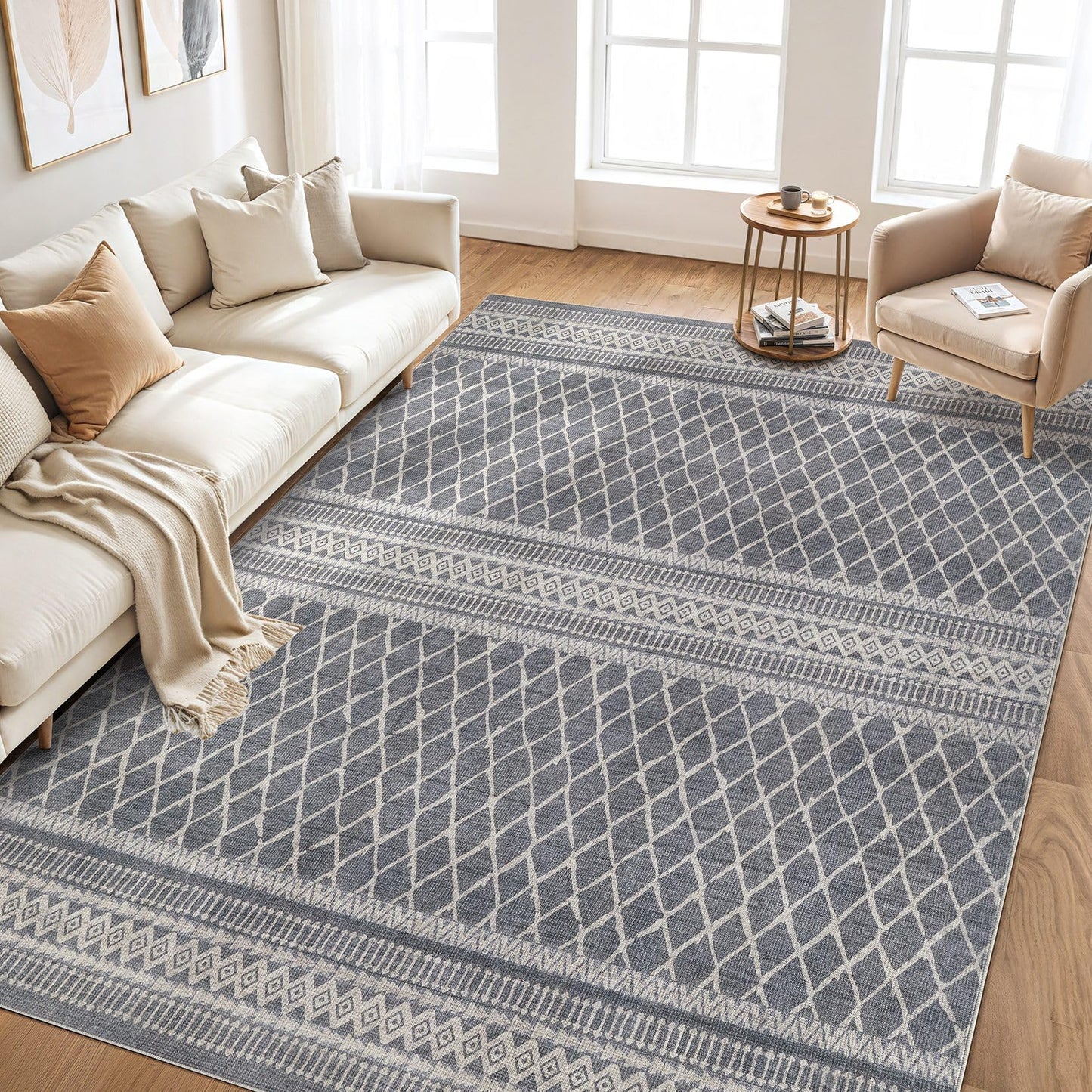 cotiled 5x7 Area Rugs Living Room Rug: Washable Boho Rugs with Non Slip Backing Large Soft Indoor Stain Resistant Carpet for Bedroom Farmhouse Dining Room Lightweight Home Decor Charcoal Grey