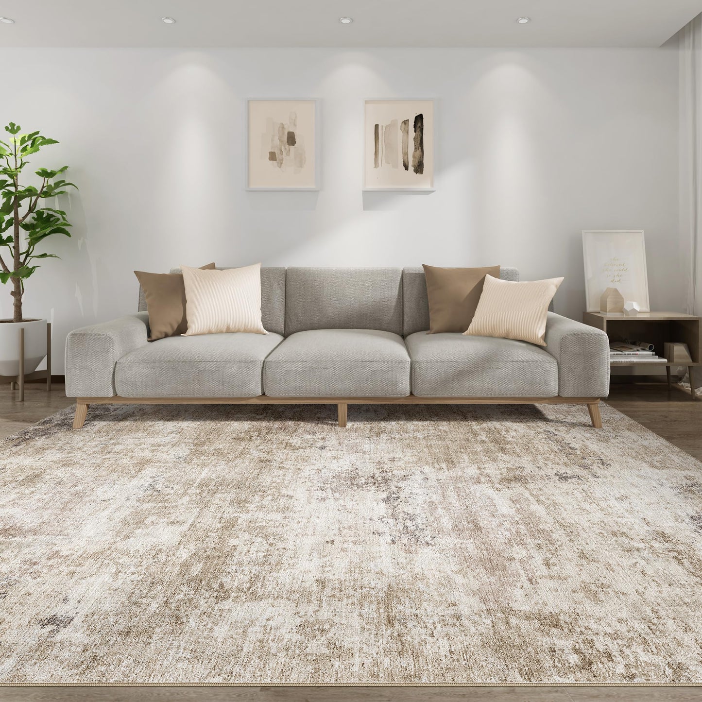 TARANCH Abstract 10x14 Area Rug: Machine Washable Non Slip Ultra Thin Low-Pile Carpet, Soft Stain Resistant for Living Dining Room Bedroom, Kid Pet Friendly, Robot Vacuum Compatible - Brown