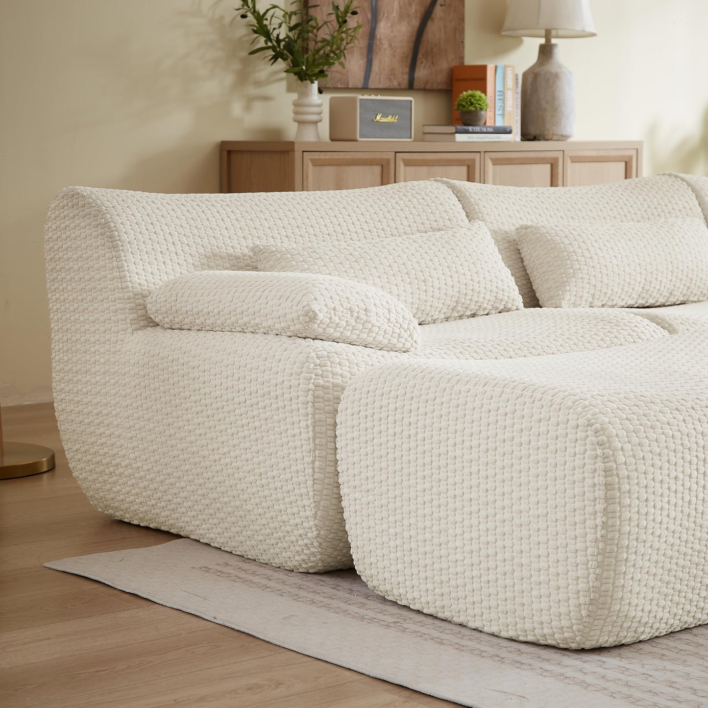 142" Oversized Cloud Sectional Couches Boneless Sofa for Living Room, Fluffy Corduroy Upholstered Corner Couch, Deep Seat Large Modular Sectional Sofa with Ottomans for Living Room