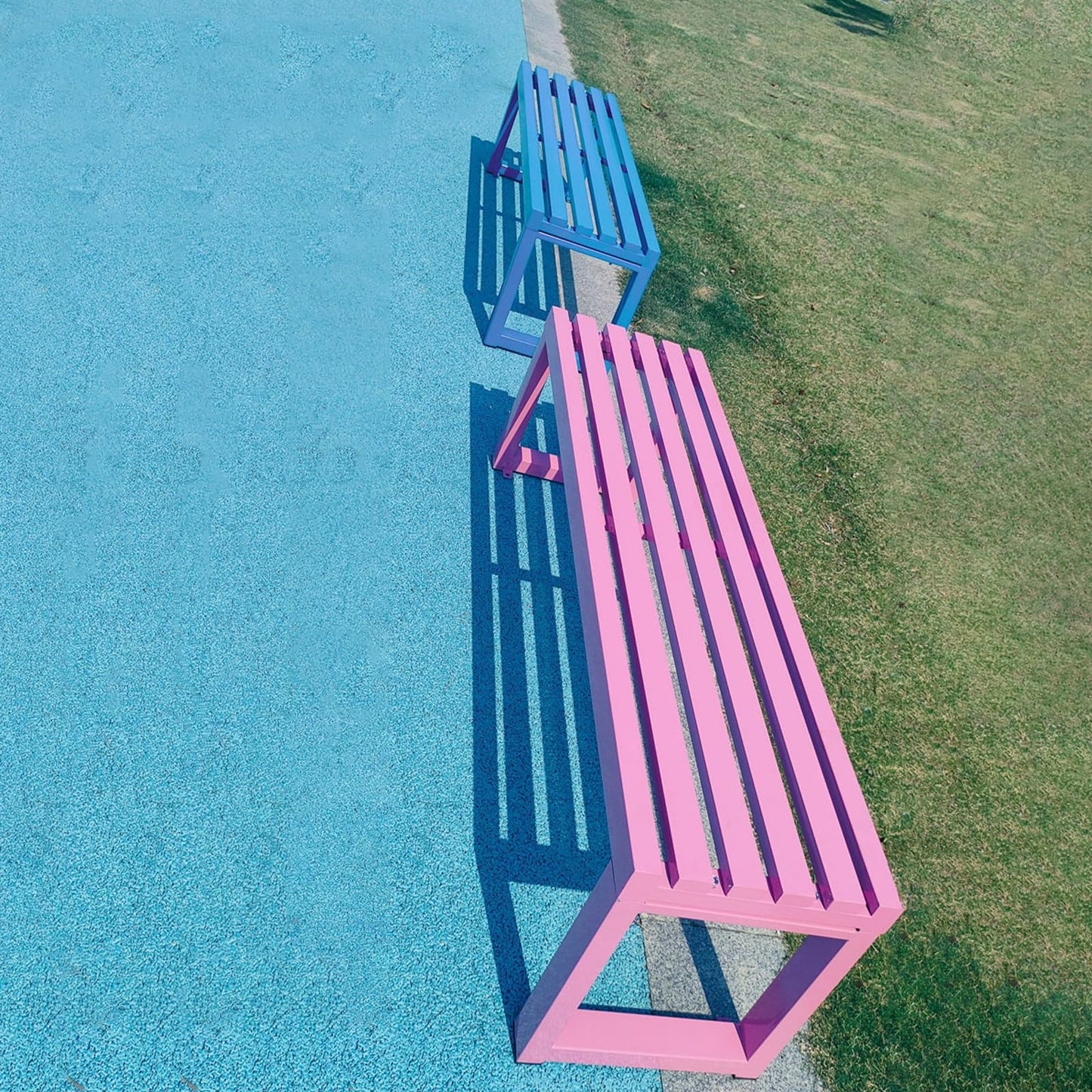 Weatherproof Metal Garden Bench, Steel Frame, Backless Design for Outdoor Lawn & Yard, Durable Seating for Parks, Schools & Patios,Blue,39.37in/100cm
